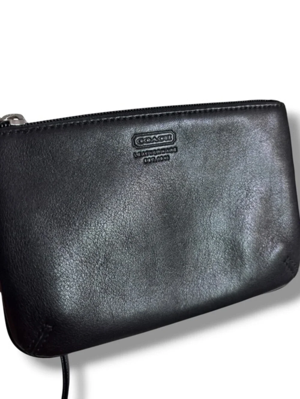 COACH Black Leather Zip Top Wristlet VINTAGE